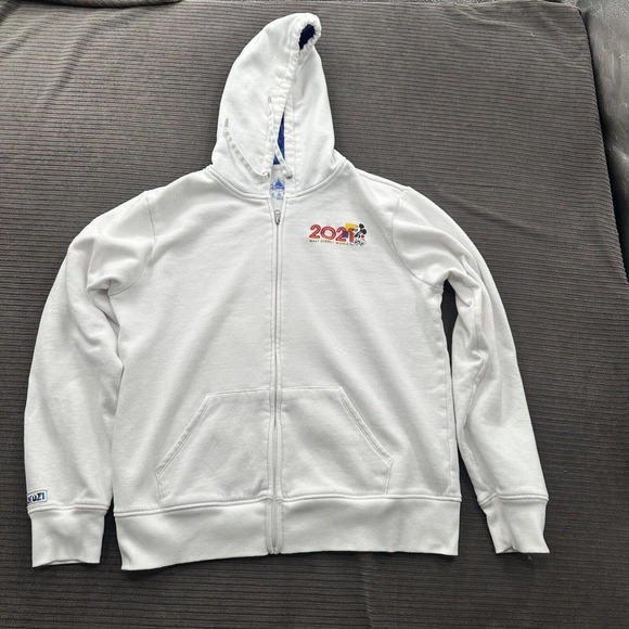 Walt Disney World Mickey Mouse Full Zip Hooded Sweatshirt Women XL X-Large White - Picture 1 of 8
